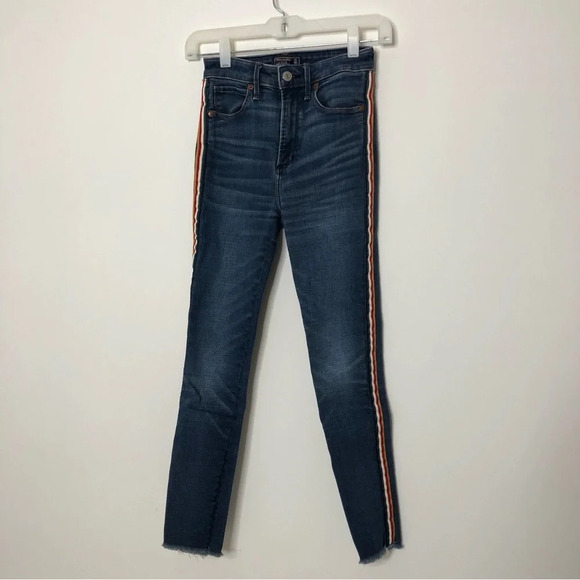 Abercrombie & Fitch Simone High Rise Ankle Jeans Multicolor Stripe Women’s 24 0 - Picture 3 of 9